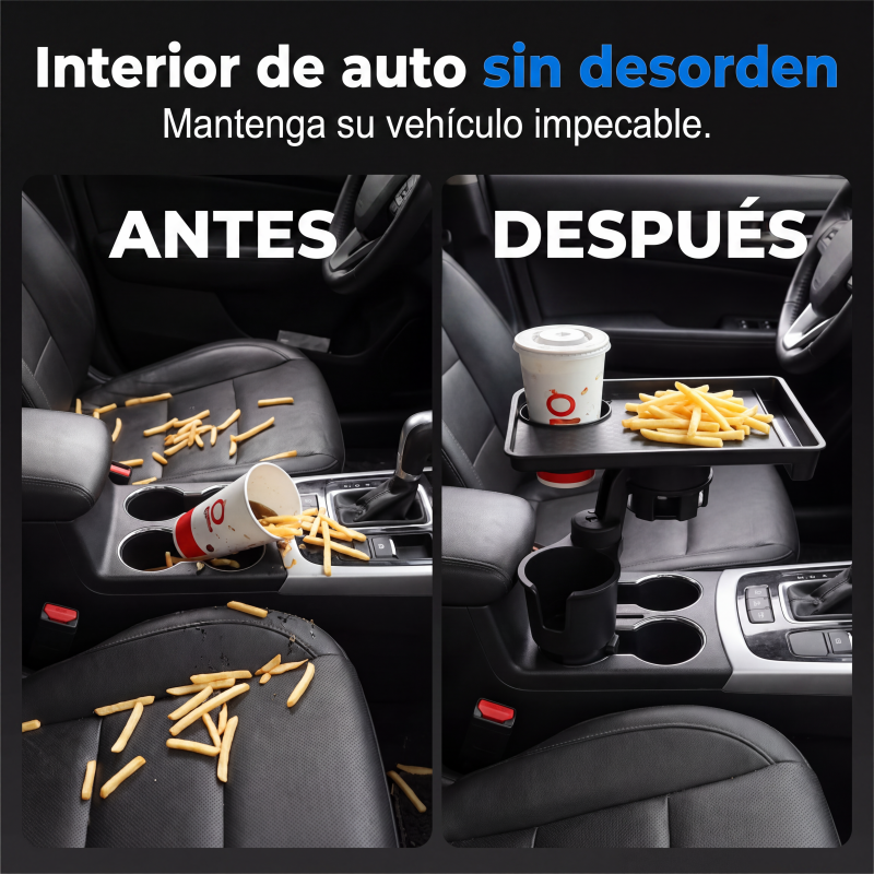 Extensor de portavasos para coche con bandeja