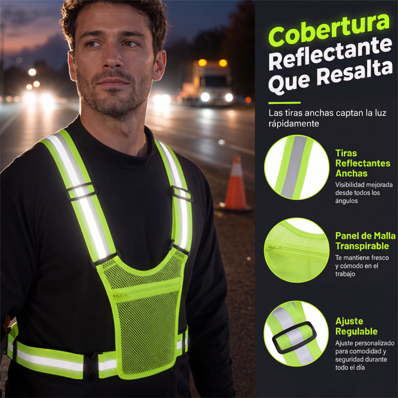 Chaleco reflectante de alta visibilidad, equipo de seguridad ajustable para correr con bolsillo
