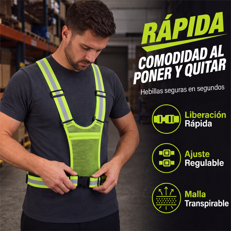 Chaleco reflectante de alta visibilidad, equipo de seguridad ajustable para correr con bolsillo