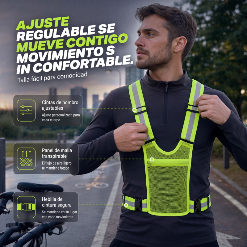 Chaleco reflectante de alta visibilidad, equipo de seguridad ajustable para correr con bolsillo