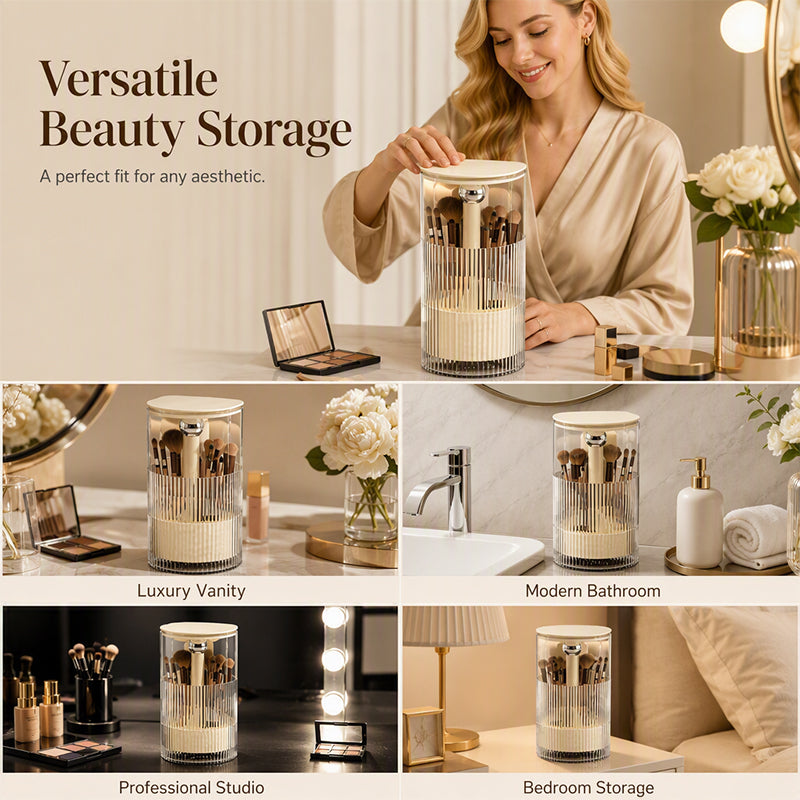 Organizador Elegante Antipolvo para Brochas de Maquillaje