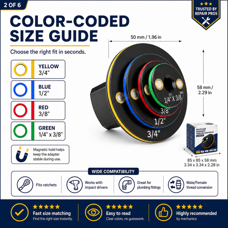 ⏳🔥50% DTO. POR TIEMPO LIMITADO! ⏰Adaptador magnético roscado universal de aluminio con anillos codificados por color