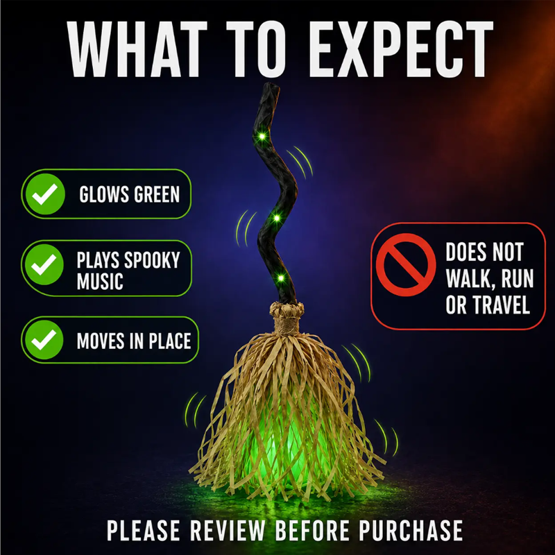 🧹 Decoración de escoba eléctrica de bruja de Halloween, decoración para interior y exterior 🎃✨