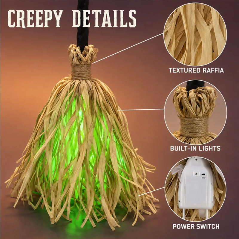 🧹 Decoración de escoba eléctrica de bruja de Halloween, decoración para interior y exterior 🎃✨