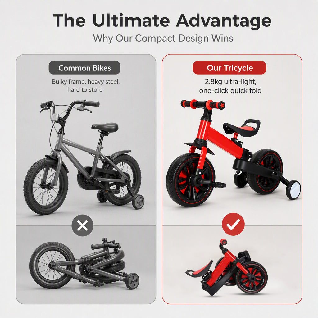 🚲✨ Triciclo infantil 3 en 1: ultraligero (2,8 kg) y con diseño plegable para llevarlo a cualquier parte | De bicicleta de equilibrio a carrito de mano