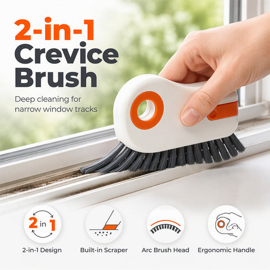 ⏳🔥¡50 % DE DESCUENTO POR TIEMPO LIMITADO! ⏰ 🧹 Cepillo Limpiador 2 en 1 para Ranuras de Ventanas con Rascador Integrado – Herramienta para Grietas Estrechas con Cerdas Duras ✨