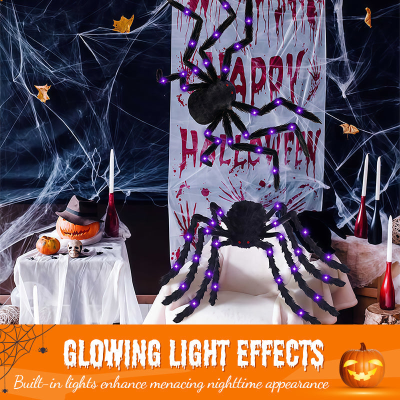 Araña peluda con gran telaraña para decoración de Halloween al aire libre