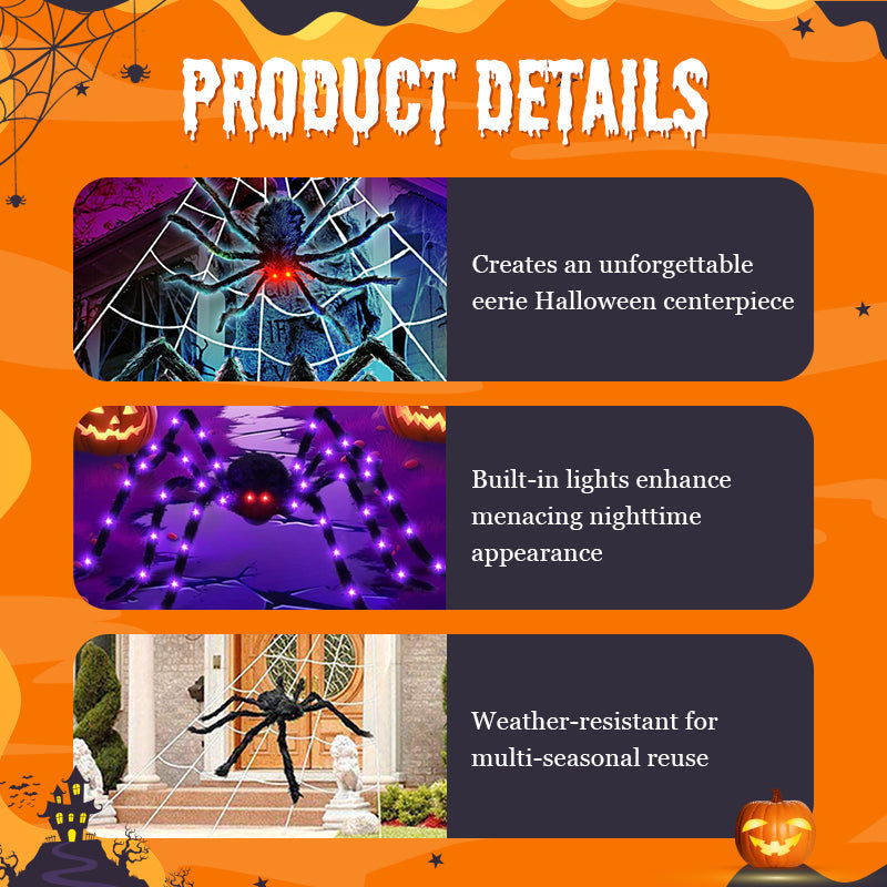 Araña peluda con gran telaraña para decoración de Halloween al aire libre