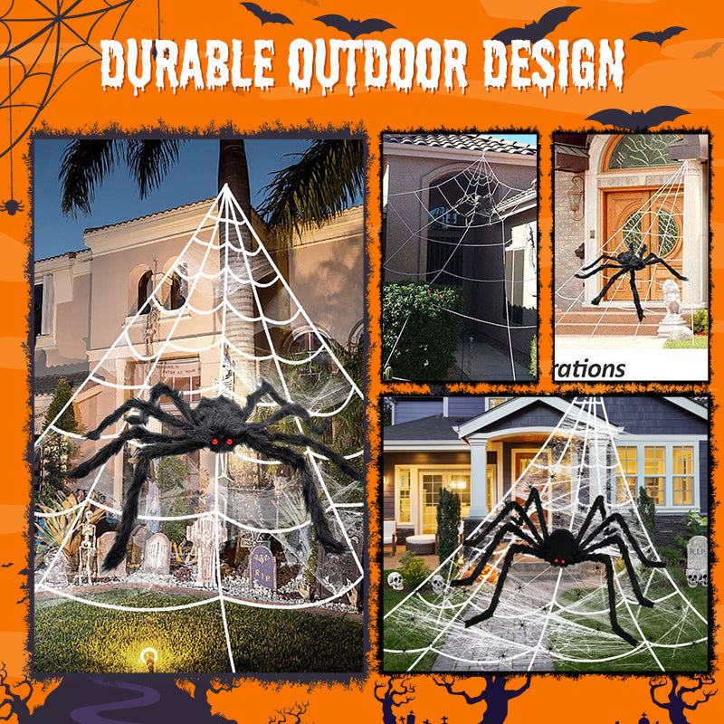 Araña peluda con gran telaraña para decoración de Halloween al aire libre