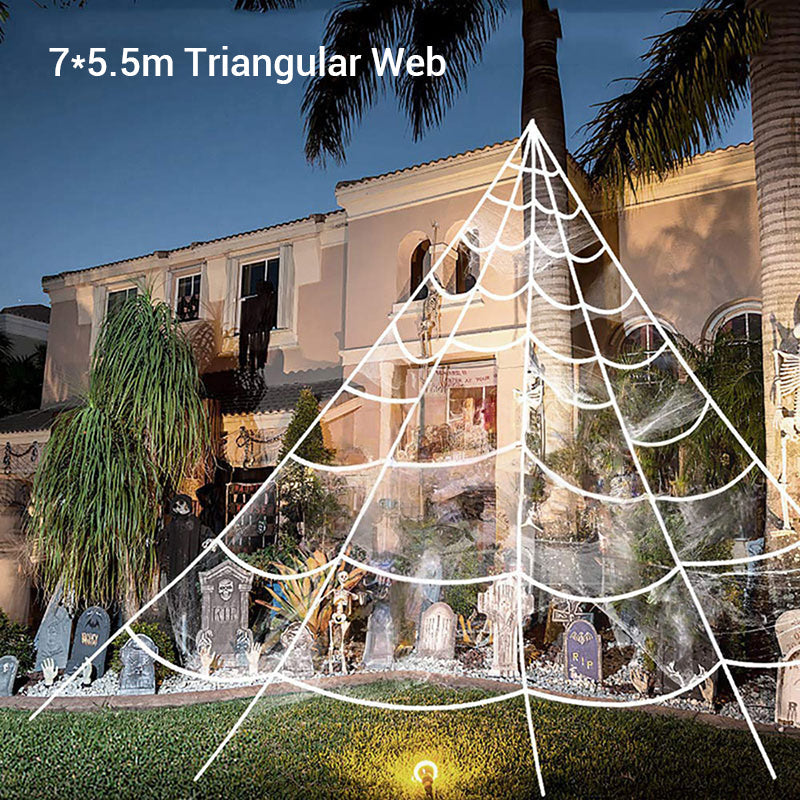 Araña peluda con gran telaraña para decoración de Halloween al aire libre