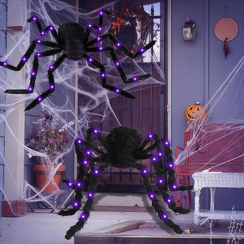 Araña peluda con gran telaraña para decoración de Halloween al aire libre