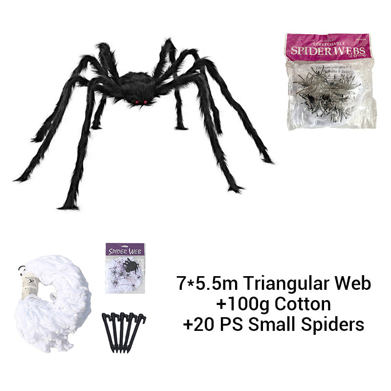 Araña peluda con gran telaraña para decoración de Halloween al aire libre