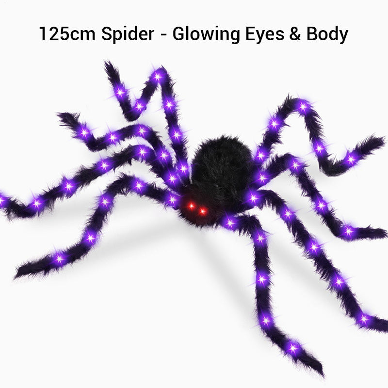 Araña peluda con gran telaraña para decoración de Halloween al aire libre