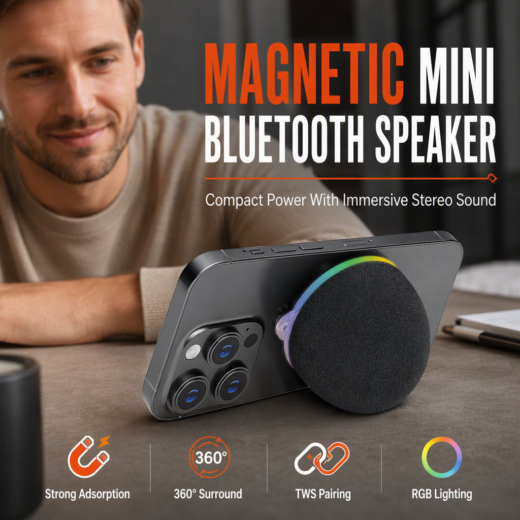 ⏳🔥¡50 % DE DESCUENTO POR TIEMPO LIMITADO! ⏰ Altavoz Bluetooth Mini Magnético con Luz Ambiental RGB