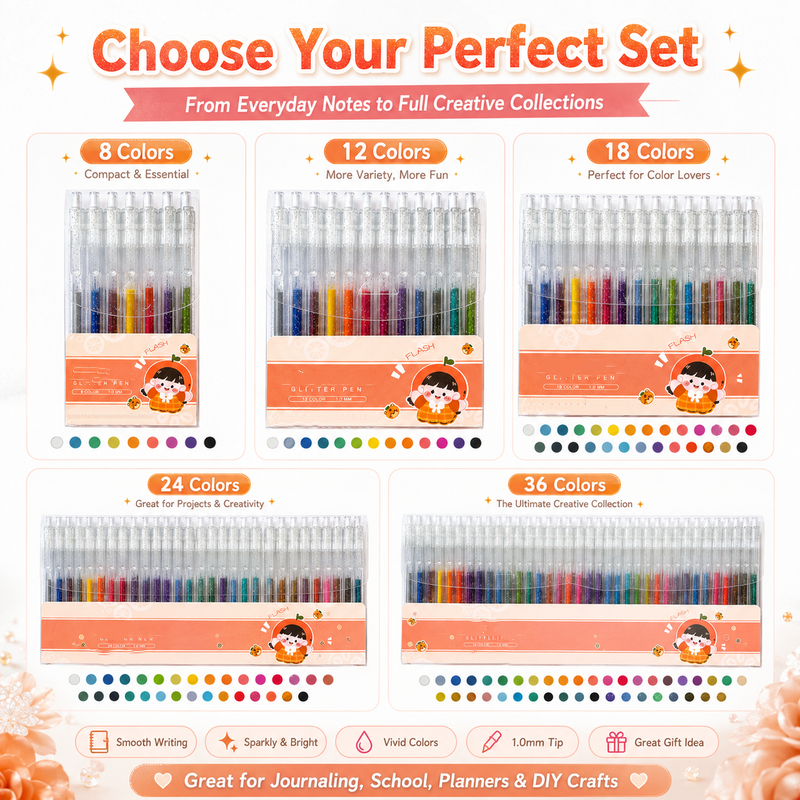 ⏳🔥¡50 % DE DESCUENTO POR TIEMPO LIMITADO! ⏰ ✨ Set de bolígrafos de gel con purpurina retráctiles para journaling y dibujo