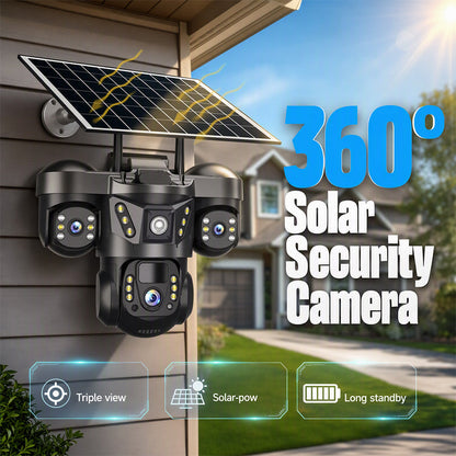 📹 ¡50% DE DESCUENTO AHORA! ☀️ Cámara de Seguridad Solar con Triple Lente – Cobertura 360°, Inalámbrica y para Todo Clima – Monitoreo Claro Día/Noche 🏠