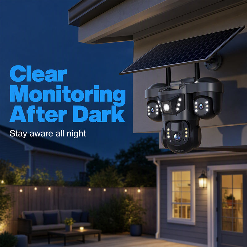📹 ¡50% DE DESCUENTO AHORA! ☀️ Cámara de Seguridad Solar con Triple Lente – Cobertura 360°, Inalámbrica y para Todo Clima – Monitoreo Claro Día/Noche 🏠