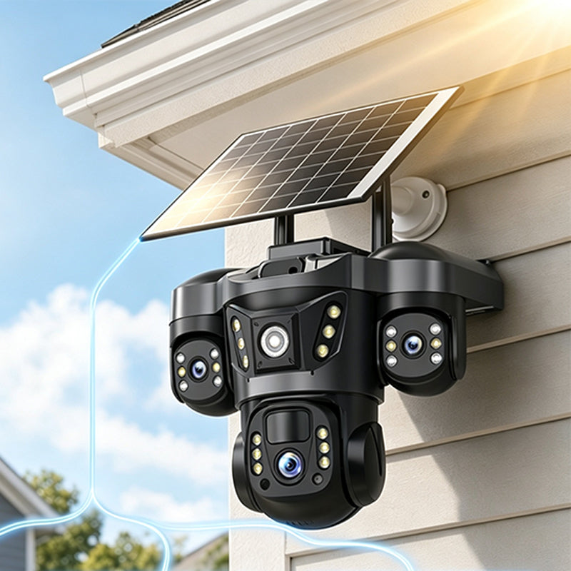 📹 ¡50% DE DESCUENTO AHORA! ☀️ Cámara de Seguridad Solar con Triple Lente – Cobertura 360°, Inalámbrica y para Todo Clima – Monitoreo Claro Día/Noche 🏠
