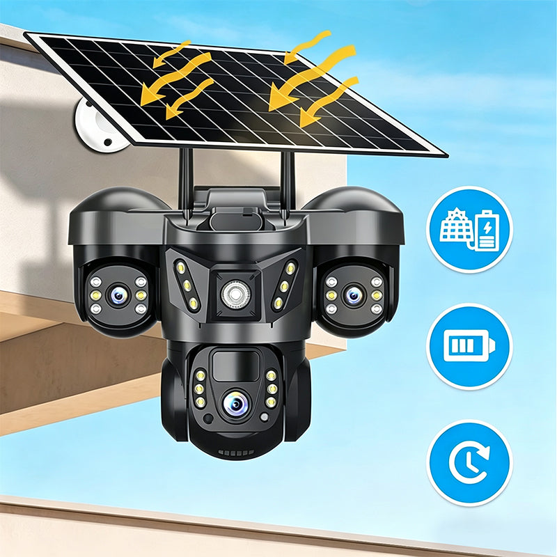 📹 ¡50% DE DESCUENTO AHORA! ☀️ Cámara de Seguridad Solar con Triple Lente – Cobertura 360°, Inalámbrica y para Todo Clima – Monitoreo Claro Día/Noche 🏠