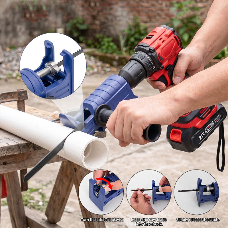 🎁 ¡50% DE DESCUENTO NOVEDAD 2026! 💥 Adaptador de taladro a sierra sable – Convierte tu taladro en sierra para madera, plástico y ramas ✨