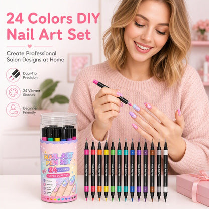 🎁2026 New Arrivals 50% OFF💥24 Colors Dual Ended Nail Art Pens Set🪄🎨