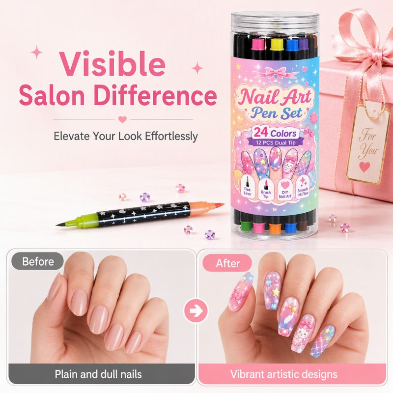 🎁2026 New Arrivals 50% OFF💥24 Colors Dual Ended Nail Art Pens Set🪄🎨