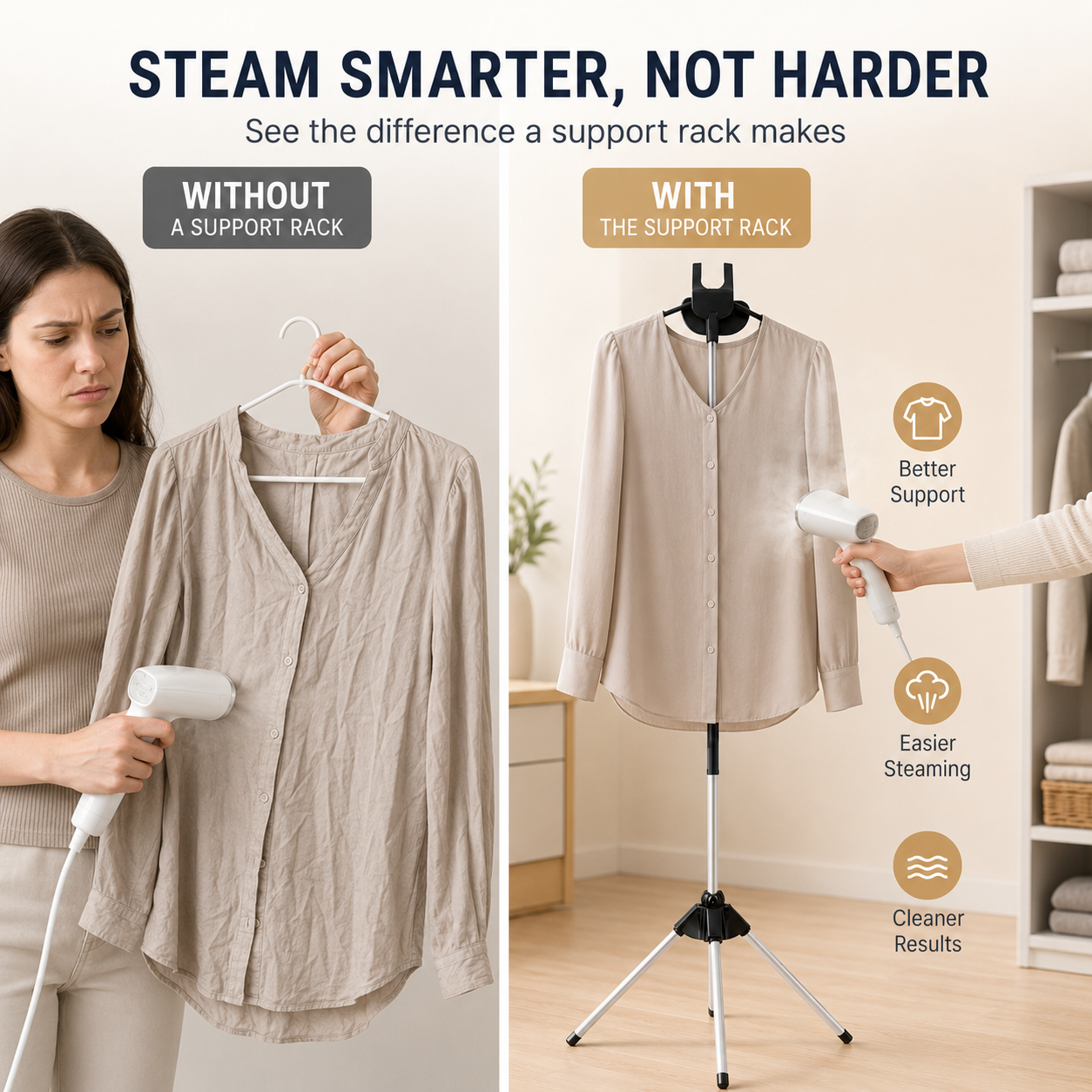 👔 ¡50% DE DESCUENTO AHORA! Soporte ajustable para plancha de vapor, trípode plegable para colgar ropa, soporte estable y de altura ajustable para planchado a vapor en el hogar y cuidado de prendas.