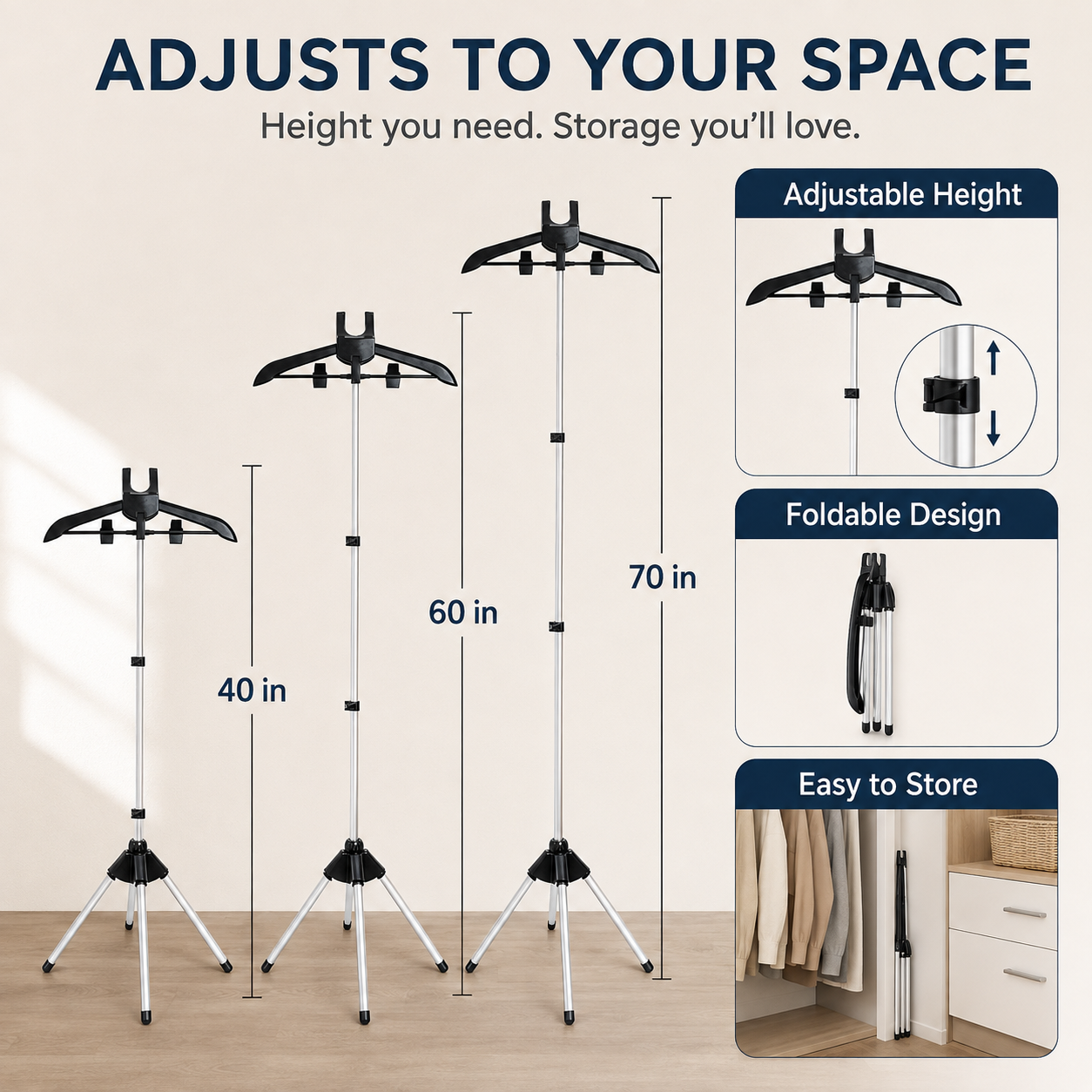 👔 ¡50% DE DESCUENTO AHORA! Soporte ajustable para plancha de vapor, trípode plegable para colgar ropa, soporte estable y de altura ajustable para planchado a vapor en el hogar y cuidado de prendas.