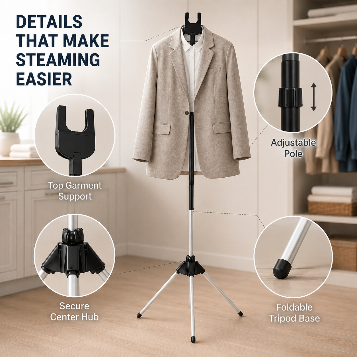 👔 ¡50% DE DESCUENTO AHORA! Soporte ajustable para plancha de vapor, trípode plegable para colgar ropa, soporte estable y de altura ajustable para planchado a vapor en el hogar y cuidado de prendas.