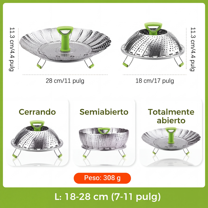 Cesta de vapor extensible de acero inoxidable