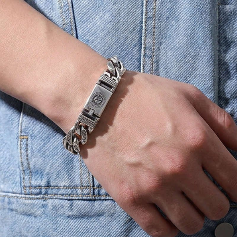 Pulsera Retro con Mantra de Seis Sílabas para Hombre