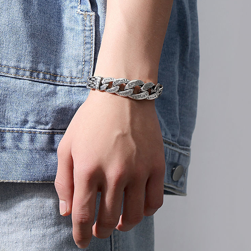 Pulsera Retro con Mantra de Seis Sílabas para Hombre