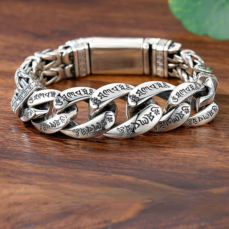 Pulsera Retro con Mantra de Seis Sílabas para Hombre