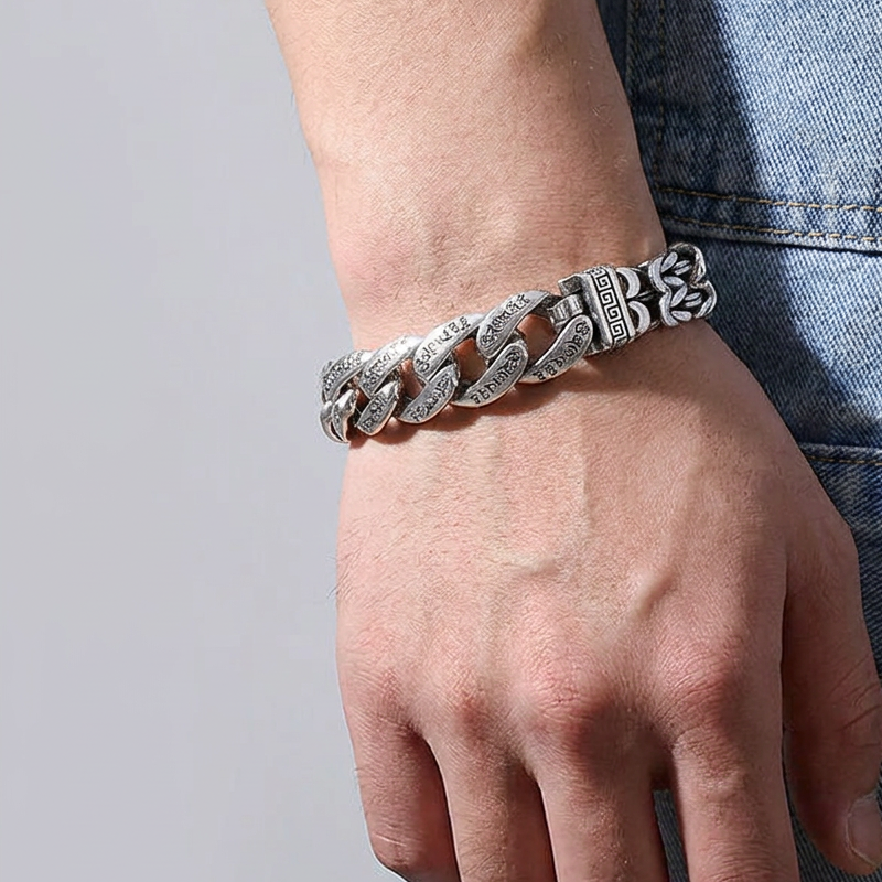 Pulsera Retro con Mantra de Seis Sílabas para Hombre