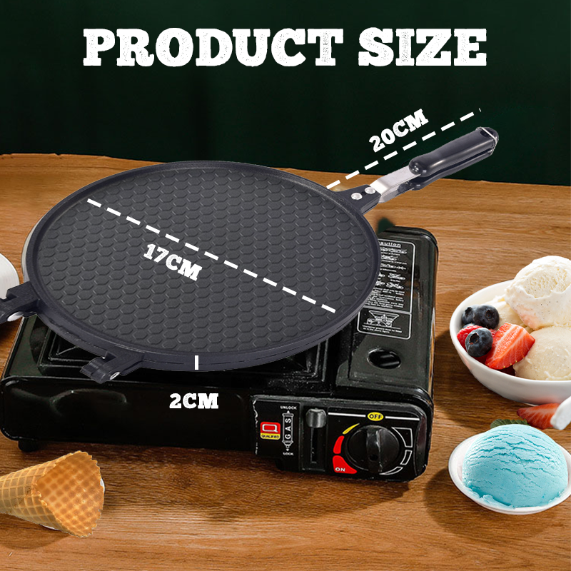 🔥 Sartén antiadherente de doble uso: ¡perfecta para panqueques, filetes y conos de wafle! 🥞🥩🍦