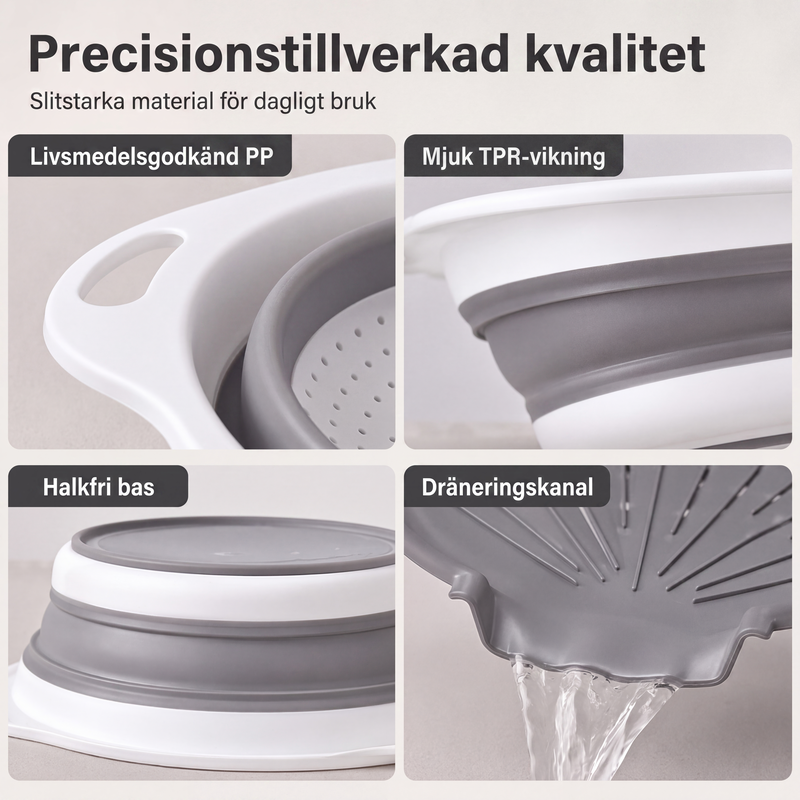 🥗 Set de 3 Escurridores Plegables con Base Escurridora – Coladores Compactos para Frutas· Pasta y Verduras