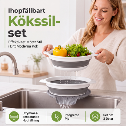 🥗 Set de 3 Escurridores Plegables con Base Escurridora – Coladores Compactos para Frutas· Pasta y Verduras