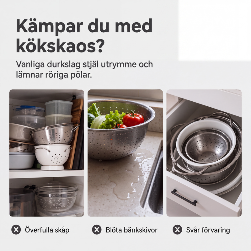 🥗 Set de 3 Escurridores Plegables con Base Escurridora – Coladores Compactos para Frutas· Pasta y Verduras