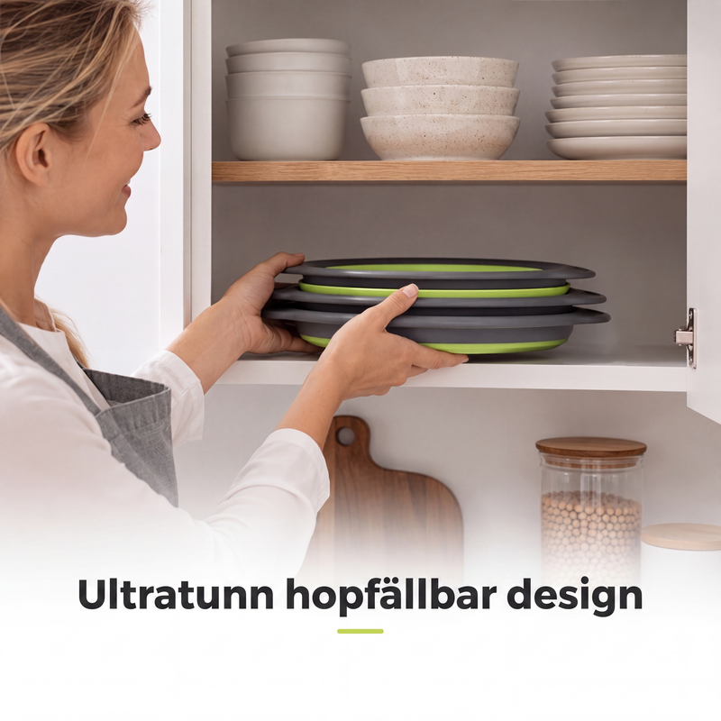 🥗 Set de 3 Escurridores Plegables con Base Escurridora – Coladores Compactos para Frutas· Pasta y Verduras