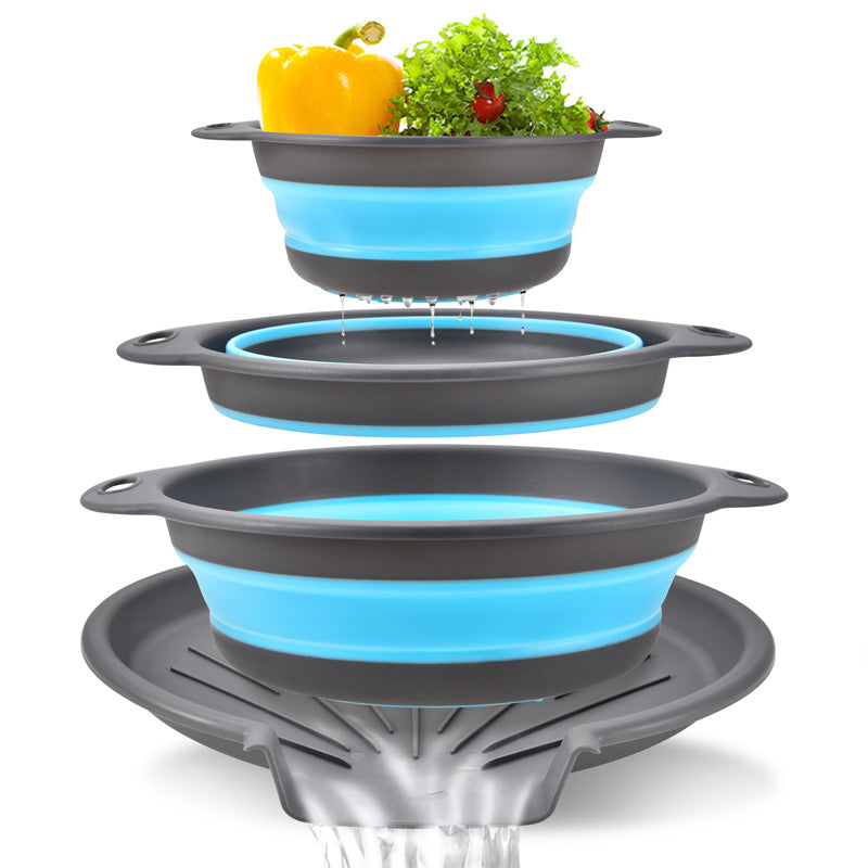 🥗 Set de 3 Escurridores Plegables con Base Escurridora – Coladores Compactos para Frutas· Pasta y Verduras