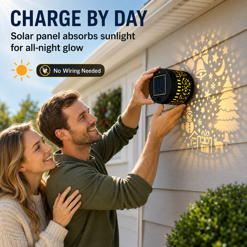 🎄❄️ 50% OFF! Lámpara Solar de Pared con Proyección Decorativa para Exterior IP65