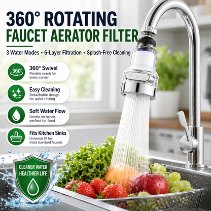 Filtro Aireador de Grifo Giratorio 360° Filtración 6 Capas 3 Modos de Agua Antisalpicaduras
