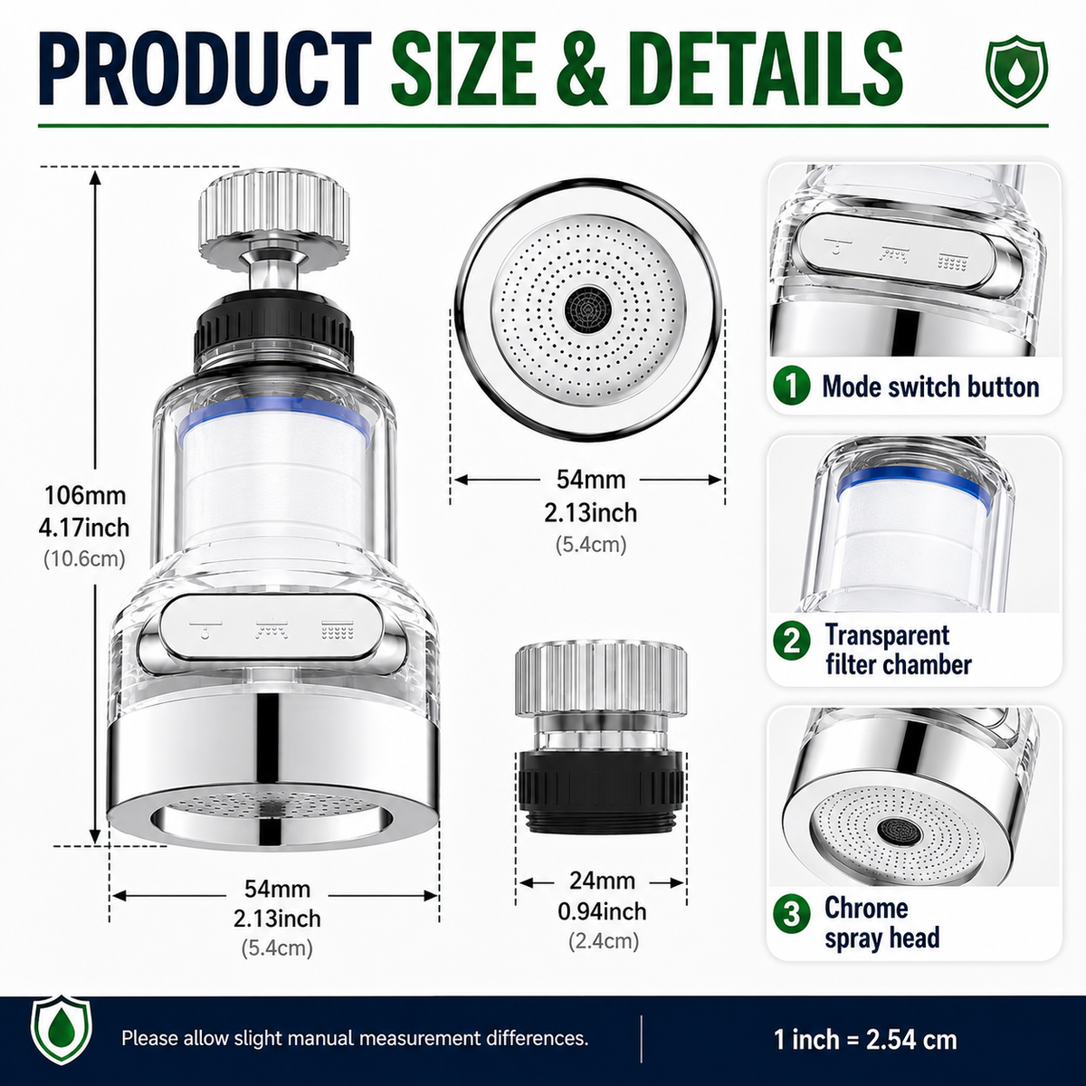 Filtro Aireador de Grifo Giratorio 360° Filtración 6 Capas 3 Modos de Agua Antisalpicaduras