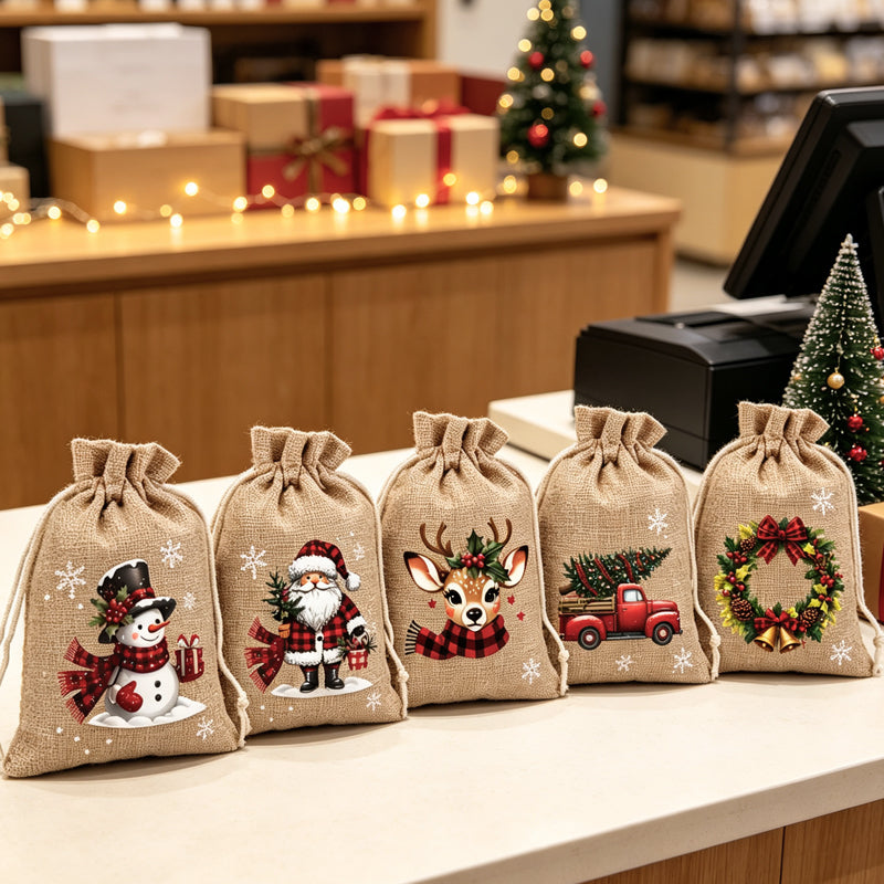 🎅 ¡50% DE DESCUENTO POR TIEMPO LIMITADO! ✨ Bolsas de regalo navideñas con cordón – Diseño de Papá Noel y renos, bolsas de tela reutilizables ✨