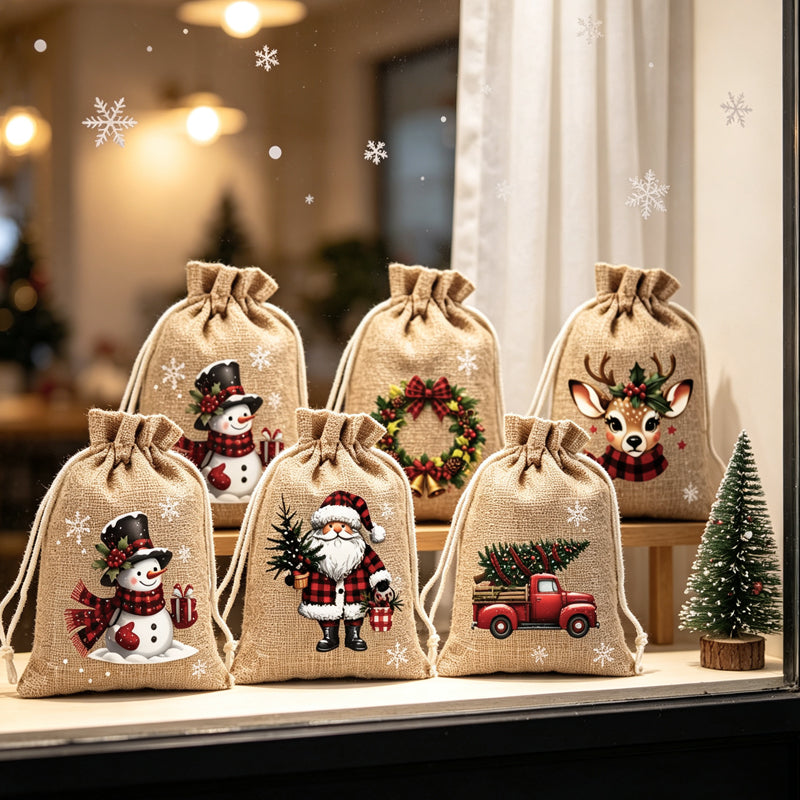 🎅 ¡50% DE DESCUENTO POR TIEMPO LIMITADO! ✨ Bolsas de regalo navideñas con cordón – Diseño de Papá Noel y renos, bolsas de tela reutilizables ✨