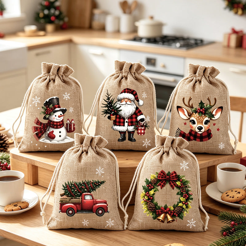 🎅 ¡50% DE DESCUENTO POR TIEMPO LIMITADO! ✨ Bolsas de regalo navideñas con cordón – Diseño de Papá Noel y renos, bolsas de tela reutilizables ✨