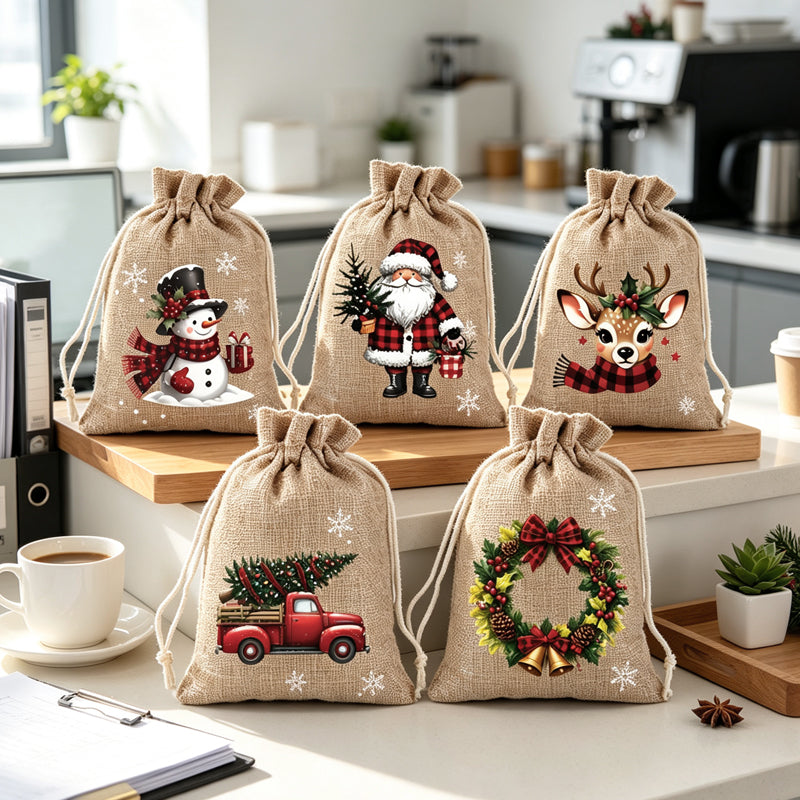 🎅 ¡50% DE DESCUENTO POR TIEMPO LIMITADO! ✨ Bolsas de regalo navideñas con cordón – Diseño de Papá Noel y renos, bolsas de tela reutilizables ✨