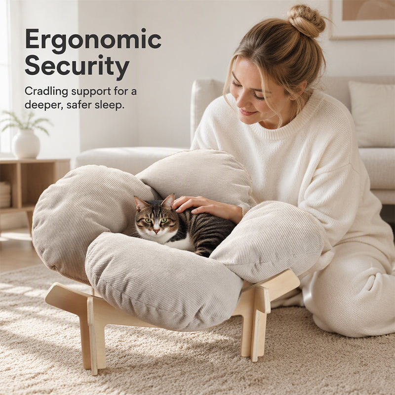 🌼 ¡50% DE DESCUENTO POR TIEMPO LIMITADO! 🐾 Cama de Madera Elevada en Forma de Pétalo para Mascotas con Cojín – Soporte Ortopédico, Diseño Transpirable y Madera Maciza – Un Retiro Acogedor ✨