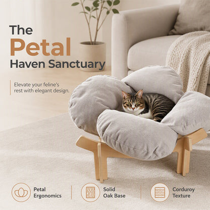 🌼 ¡50% DE DESCUENTO POR TIEMPO LIMITADO! 🐾 Cama de Madera Elevada en Forma de Pétalo para Mascotas con Cojín – Soporte Ortopédico, Diseño Transpirable y Madera Maciza – Un Retiro Acogedor ✨