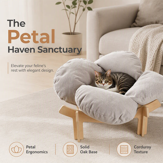 🌼 ¡50% DE DESCUENTO POR TIEMPO LIMITADO! 🐾 Cama de Madera Elevada en Forma de Pétalo para Mascotas con Cojín – Soporte Ortopédico, Diseño Transpirable y Madera Maciza – Un Retiro Acogedor ✨